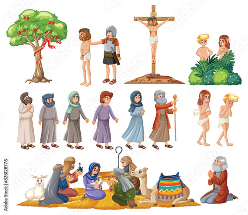 Illustrations of various biblical figures and moments