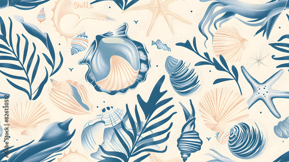 Sea shells decorative seamless pattern