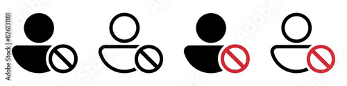 Blocked user flat vector icon signs. Block profile vector icons