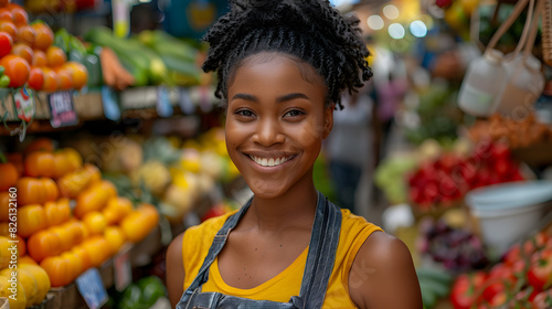 portrait of black woman at shop market