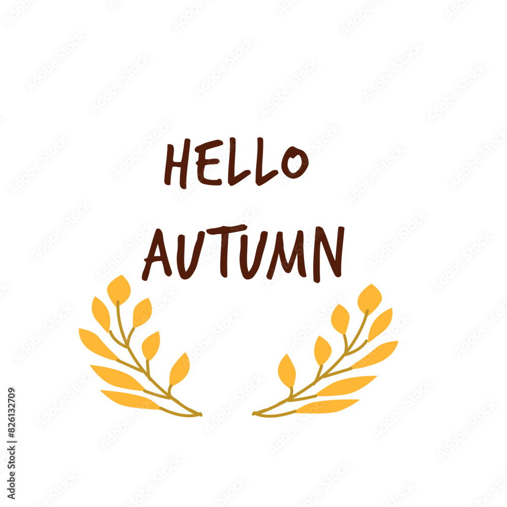 Hello Autumn fall greeting banner with foliage forest leaves. Welcome autumn banner. Invitation to new harvest season. Template for poster design, prints, flyers. Vector illustration. Hello Autumn fall greeting banner with foliage forest leaves. Welcome autumn banner. Invitation to new harvest season. Template for poster design, prints, flyers. Vector illustration.