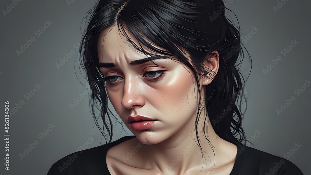 Sad woman, smooth illustration, emotional portrait of girl