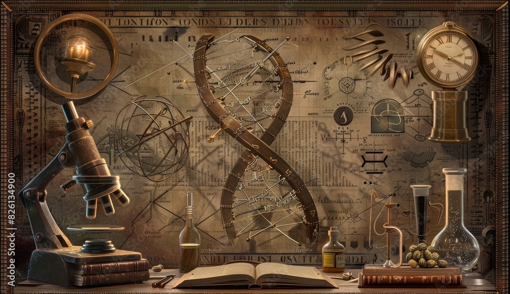 Fototapeta premium Retro Laboratory Featuring DNA Design