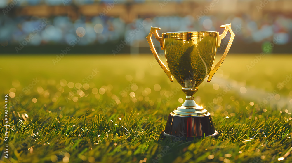 Golden trophy with football elements Golden trophy with football elements