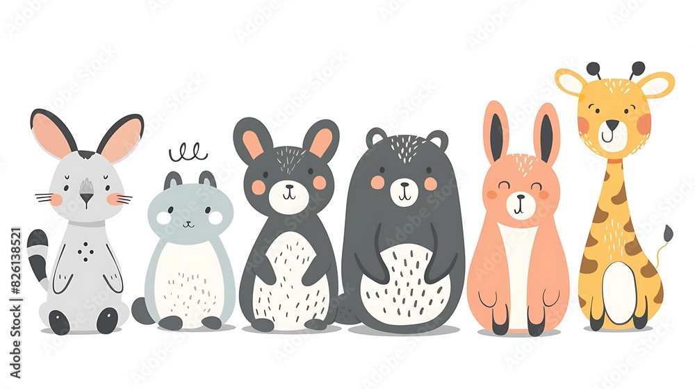 Playful Cartoon Animals in Simple Draw Style on White Background - Cheerful Animal Characters with Minimalist Designs for Kids' Projects and Education Purposes Playful Cartoon Animals in Simple Draw Style on White Background - Cheerful Animal Characters with Minimalist Designs for Kids' Projects and Education Purposes