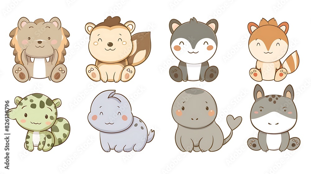 Playful Cartoon Animals in Simple Drawing Style against a White Background