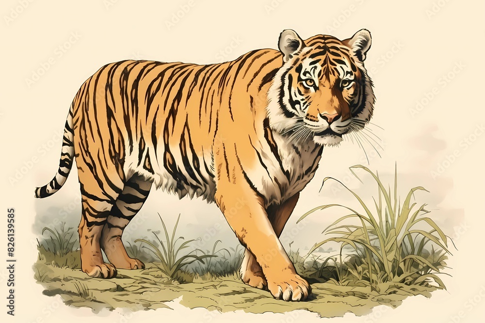 Obraz premium Tiger retro illustration, Vintage style