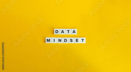 Data Mindset Banner. Text on Block Letter Tiles on Yellow Background. Minimal Aesthetics.