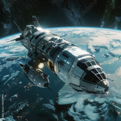 Wallpaper Mural A space ship hovers among the vastness of Earth, surrounded by the planets atmosphere. Torontodigital.ca