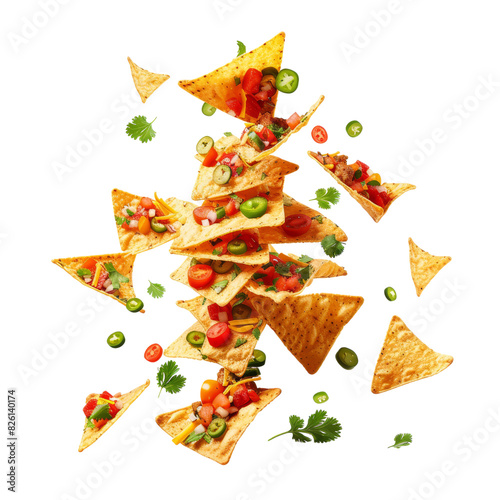 Flying Nachos Isolated on transparent background, png, cut out.