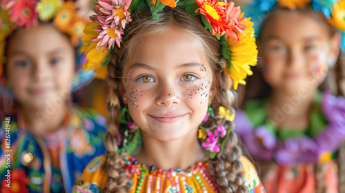Portrait of Caucasian children from various countries, in colorful parade, Party and celebrating on Children's Day