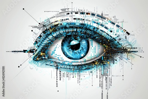 Eye with mechanical elements, vibrant and detailed, sci fi and technology concept, futuristic and innovative