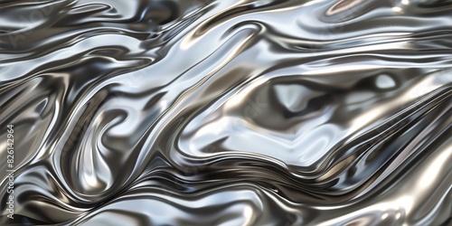 Seamless Metallic fluid waves texture in silver tones