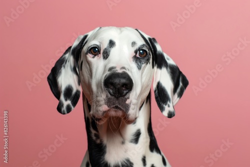 Adorable Dalmatian Dog Against Pink Background © Darya