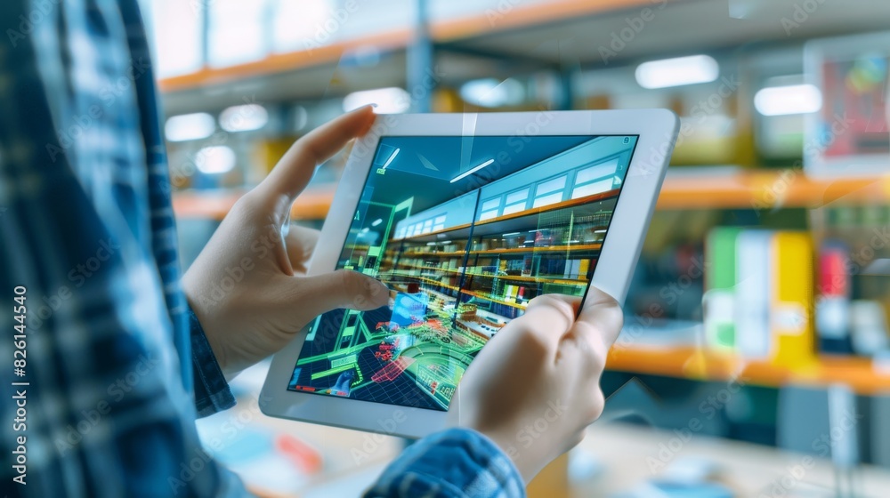 A student or teacher using an augmented reality application on a tablet or smartphone A student or teacher using an augmented reality application on a tablet or smartphone