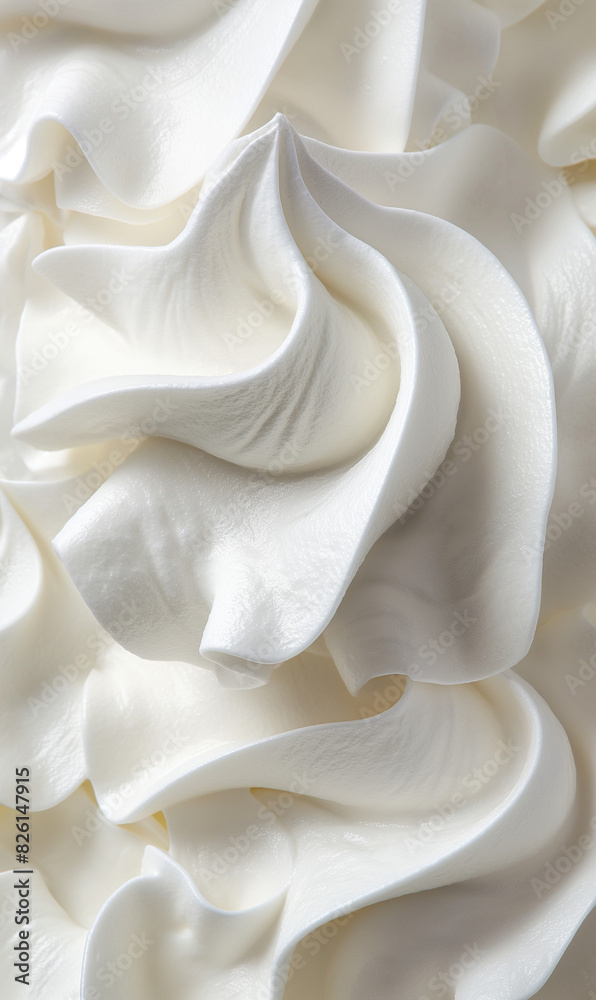 Closeup of whipped cream texture with fluffy white surface Closeup of whipped cream texture with fluffy white surface