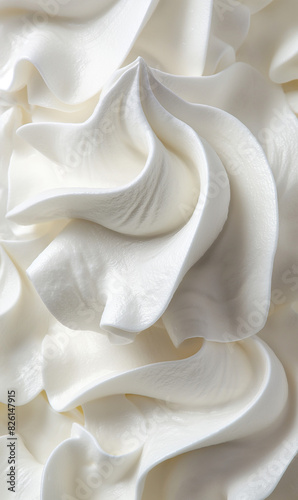 Closeup of whipped cream texture with fluffy white surface
