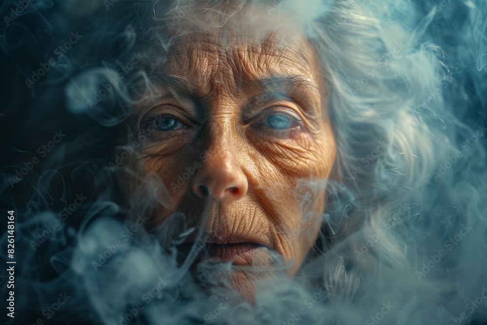 Artistic image featuring ethereal swirls of smoke against a soothing blue background Artistic image featuring ethereal swirls of smoke against a soothing blue background