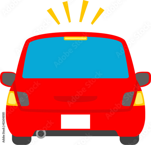 ブレーキランプを点灯した自動車の後方