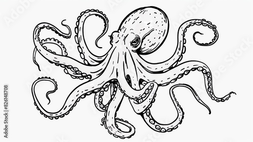A hand-drawn illustration of an octopus. The octopus has tentacles curled 