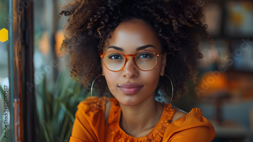 portrait of a woman with orange glasses