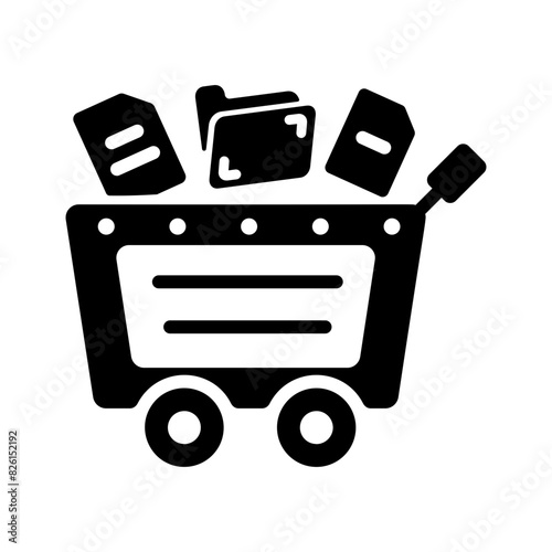 Grab this solid icon of data mining cart 