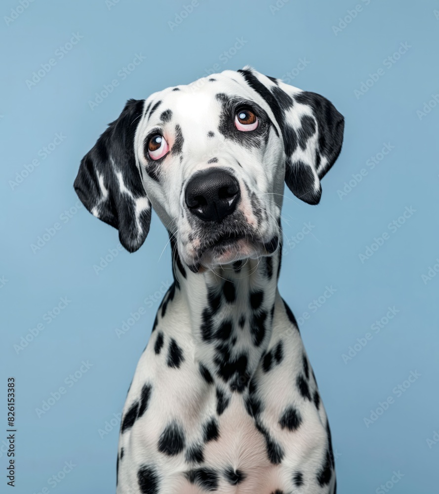 Adorable Dalmatian Dog Against Blue Background

