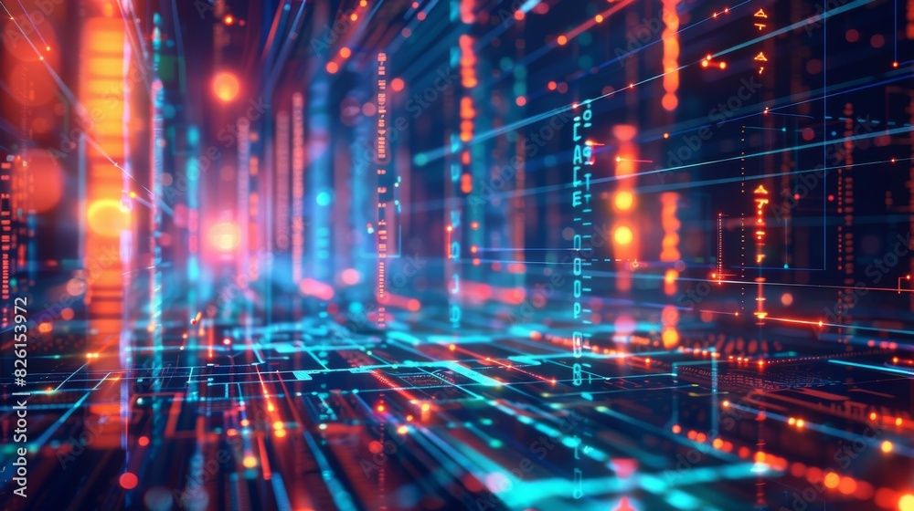 patterns of neon light lines and nodes representing data flow and connectivity patterns of neon light lines and nodes representing data flow and connectivity