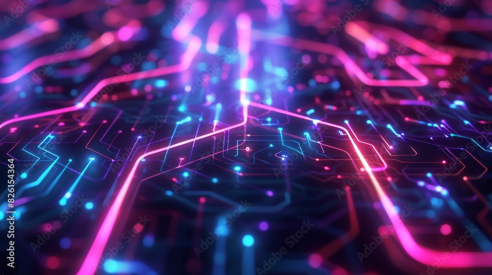 patterns of neon light lines and nodes representing data flow and connectivity patterns of neon light lines and nodes representing data flow and connectivity