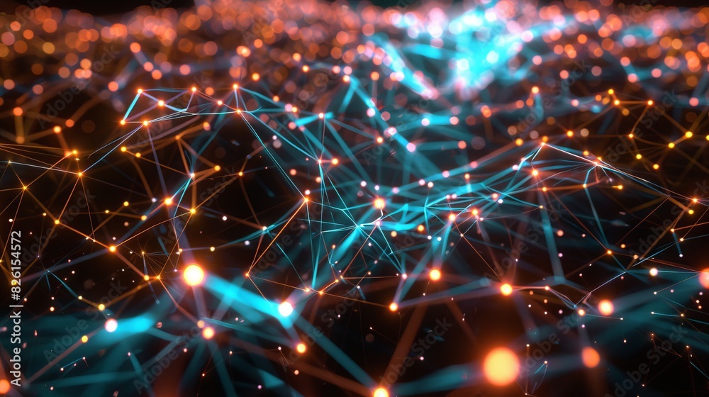 patterns of neon light lines and nodes representing data flow and connectivity patterns of neon light lines and nodes representing data flow and connectivity