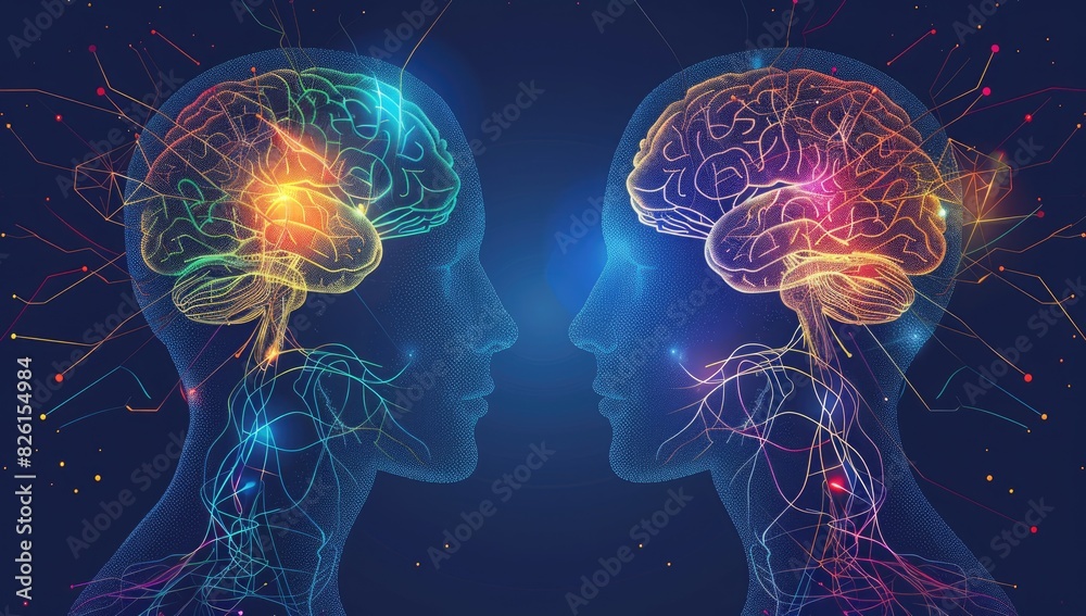 Naklejka premium Colorful Brain Diagram in Neon Colorful Brain Diagram in Neon Style