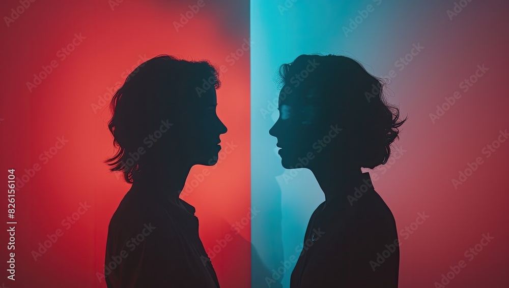 Contrasting Silhouettes of a Man and Woman Contrasting Silhouettes of a Man and Woman