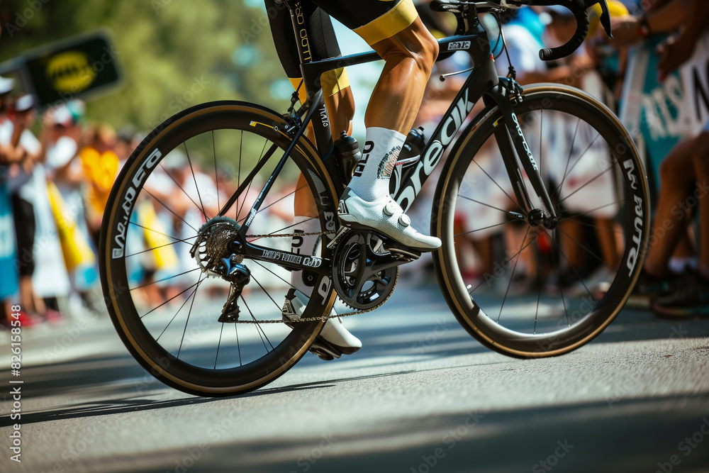 Close-up of Tour de France Cyclist's Legs and Bike Close-up of Tour de France Cyclist's Legs and Bike