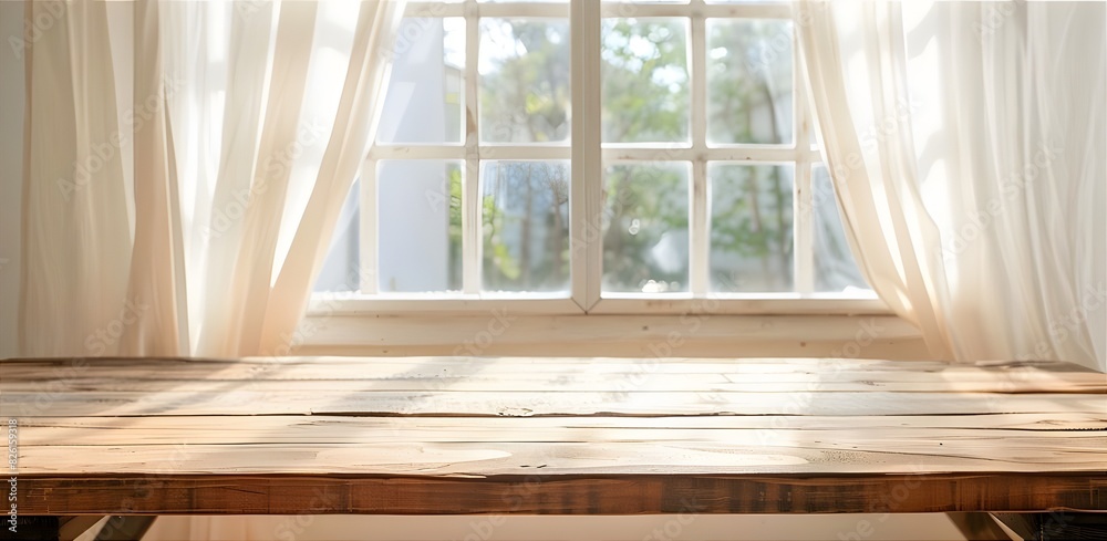 Fototapeta premium An empty wooden table top with a natural, light finish. Background for product presentation