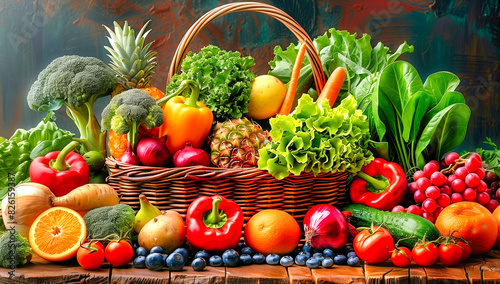 Wicker basket full of fruit and vegetables