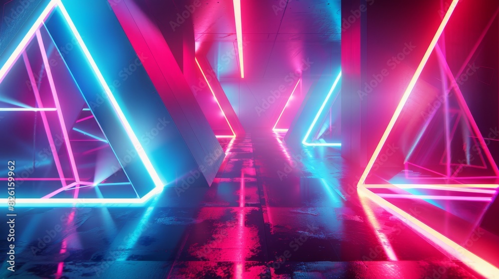 abstract futuristic geometric shapes and forms made of neon light tubes abstract futuristic geometric shapes and forms made of neon light tubes