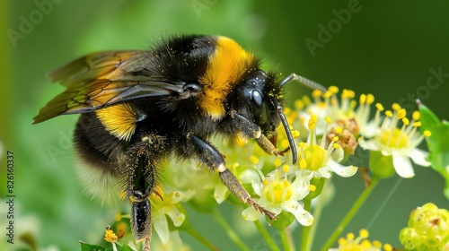 A bumblebee pollinating flowers. --ar 16:9 --style raw Job ID: f330f152-fb5c-4a86-bf53-bc014ca8306f © Chhayny