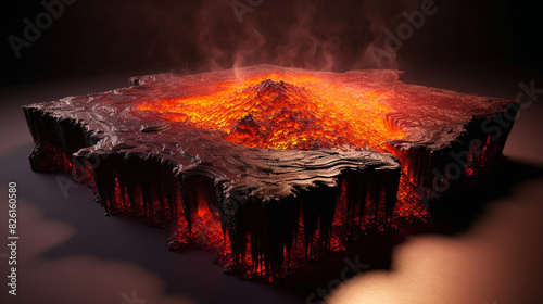 Lava illustration. Molten rock from a volcano. Flows down the mountainside, glowing hotly the power of nature.