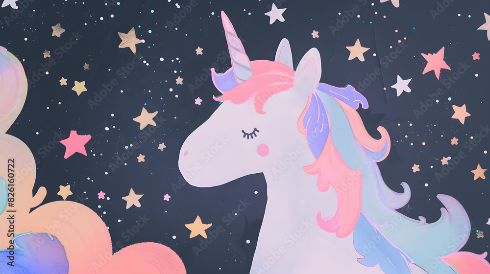 Fototapeta premium Cute fairy unicorn watercolor drawing cartoon illustration isolated on white background