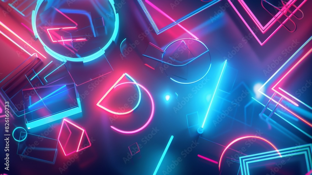 abstract futuristic geometric shapes and forms made of neon light tubes abstract futuristic geometric shapes and forms made of neon light tubes