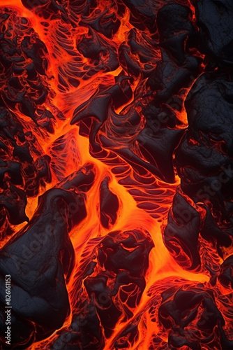Lava illustration. Molten rock from a volcano. Flows down the mountainside, glowing hotly the power of nature.