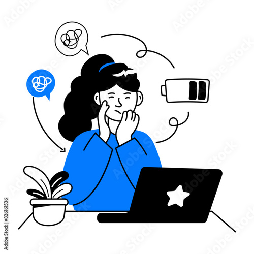 Trendy hand drawn mini illustration of tired employee 