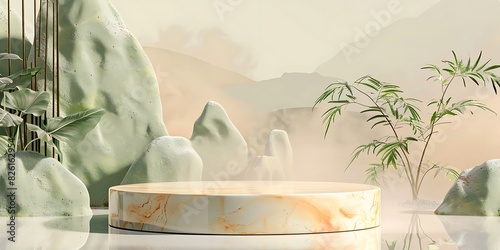 Chic Product Display with Leaf Decor Professional Stock Illustration
