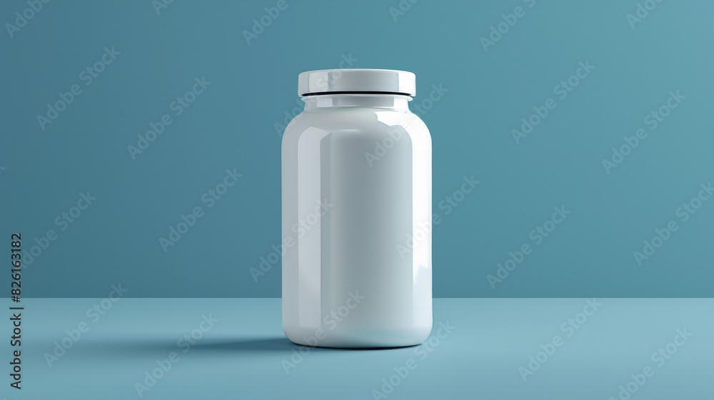 A white jar sits on a blue surface A white jar sits on a blue surface