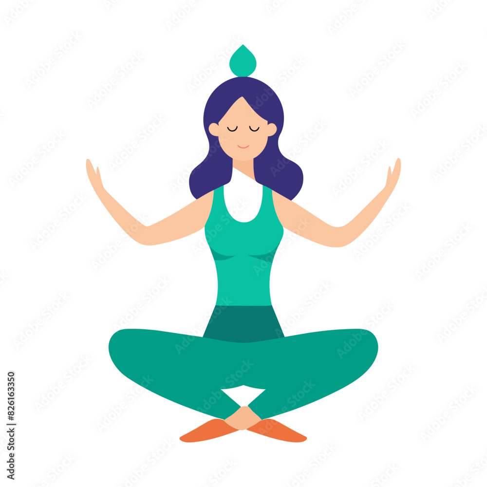 Woman in lotus position with closed eyes, peaceful gesture Woman in lotus position with closed eyes, peaceful gesture
