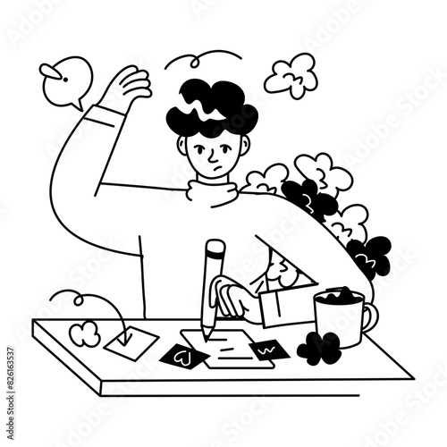 Scalable doodle mini illustration of work confusion 