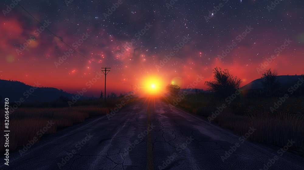 Naklejka premium Sunset on the road view background