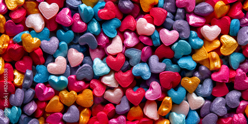 Assorted colorful heart shaped candies stacked on top of each other on white background, Colorful candy hearts on a dark background