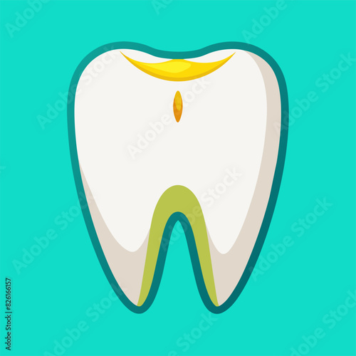 A tooth with a cavity on a blue surface background