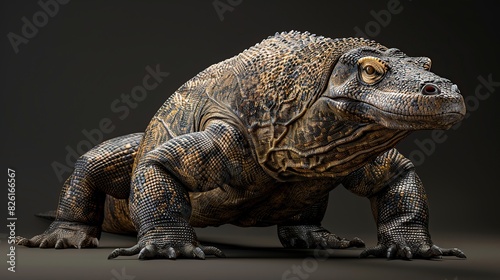 Detailed 5D Render of Komodo Dragon: Full Body Portrait photo